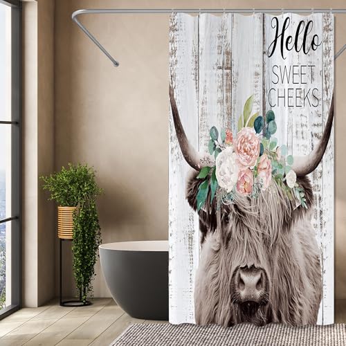 Farmhouse Highland Cow Shower Curtain - 36x72 Inch Water Repellent