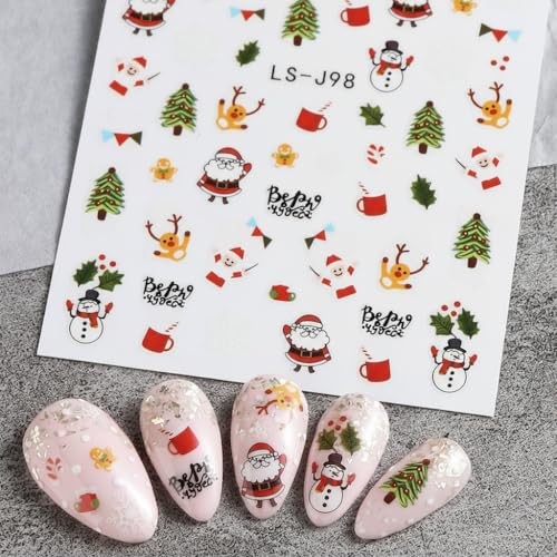 Christmas Nail Art Stickers - 9 Sheets 3D Self-Adhesive Winter Holiday Decals