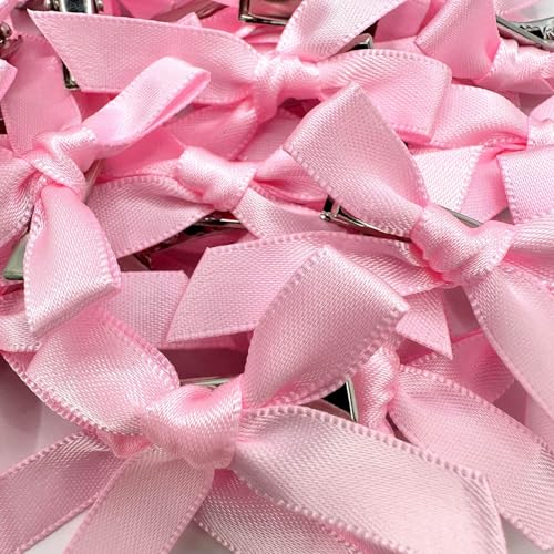 Pink Hair Bows 30 Pcs Mini Ribbon Bowknot Claw Clips for Women
