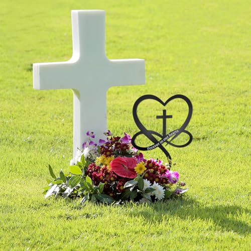 Black Metal Infinity Heart Cross Grave Decoration Stake - Memorial Garden Ornament