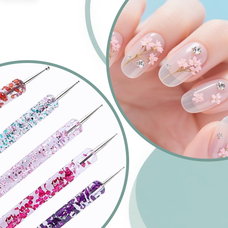 FULINJOY 9Pcs Nail Art Brushes Set with Resin Mixing Palette & Dotting Pens