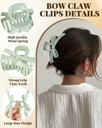 CHLINS 4 Pack Large Bow Hair Claw Clips 4.92 Inch Non-Slip