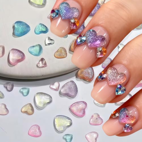 Aurora Heart Nail Art Charms Mixed Size Crystal Gems 50Pcs