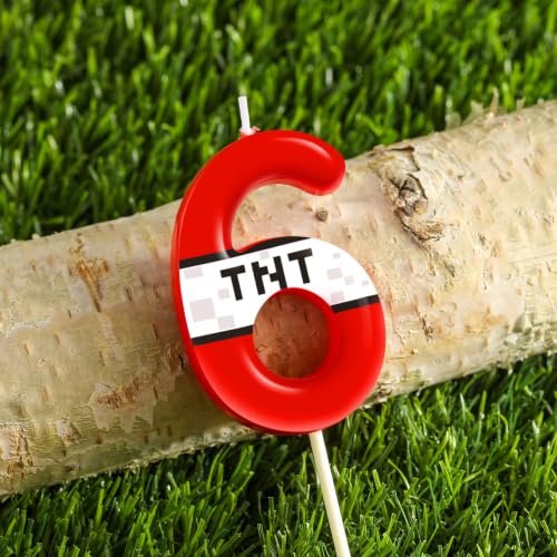 TNT Themed Number 6 Birthday Candle - 2.76 Inch Red Cake Decoration