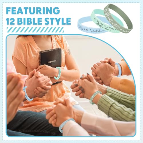 Ecation 24 Pcs Macaron Color Bible Verse Silicone Bracelets