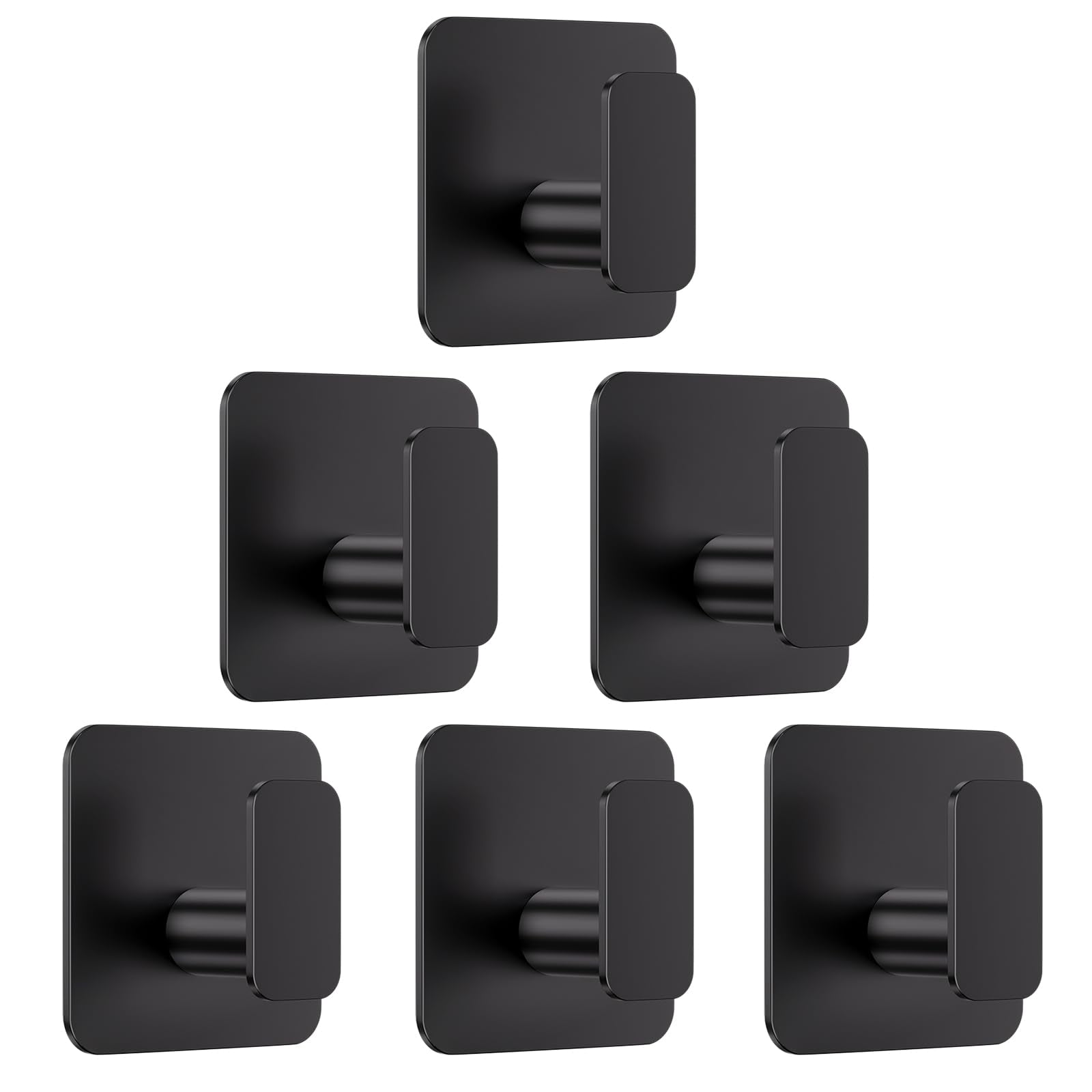 Aikzik Black Hooks for Hanging Heavy Duty, Adhesive Hooks for Shower, Bathroom, Kitchen, Robe, Towel, Coat, Waterproof & Rustproof Hook for Walls No Damage, Sticky Wall Towel Hooks - 6 Pack
