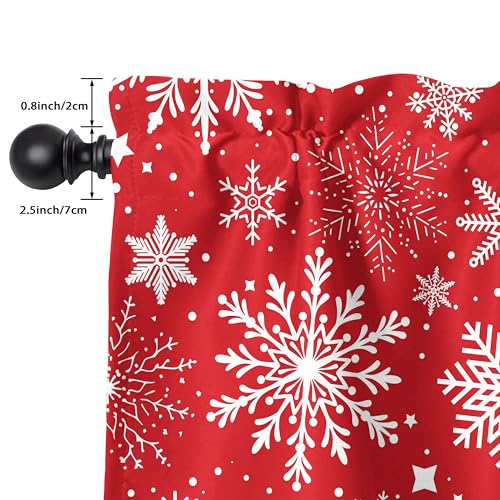 Christmas Snowflake Valance Curtain - Red Winter Short Window Treatment, 52 x 18 Inch, Pack of 1