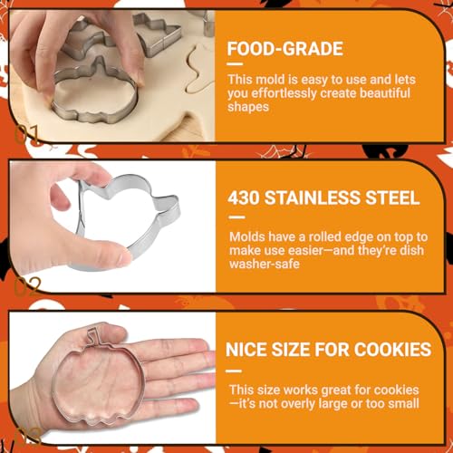 Halloween Cookie Cutters Set - 5pcs Pumpkin, Ghost, Bat, Witch, Cat