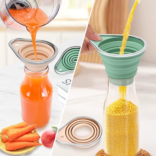 Stainless Steel Rim Silicone Collapsible Funnel Set - Large & Small Green