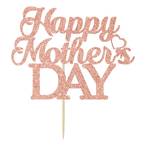 Happy Mother's Day Cake Topper Rose Gold Glitter Best Mom Ever