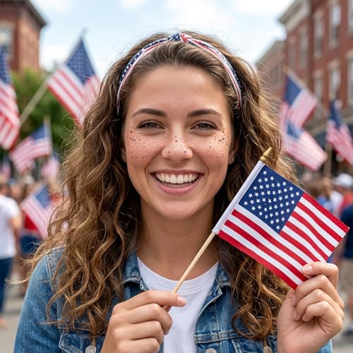 Gemoioio 4th of July Glitter Temporary Tattoos – 8 Sheets Waterproof Red White Blue Star Face Stickers for Independence Day Party Supplies