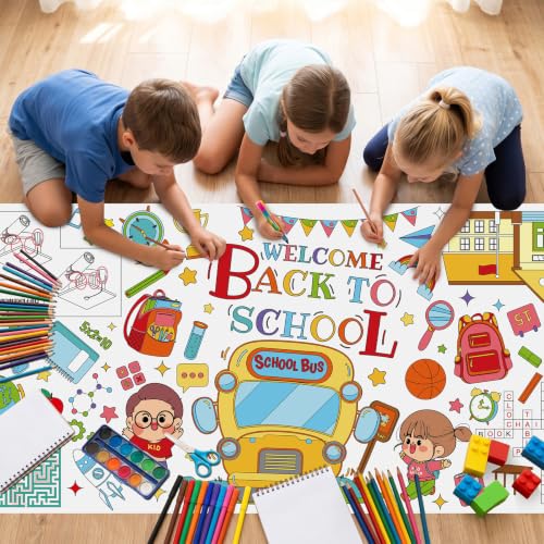 Colorful Back to School Coloring Tablecloth 72x30 inches for Kids Crafts & Activities - Linsuminn