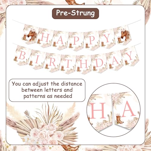 Boho Horse Happy Birthday Banner - Pink Western Cowgirl Party Supplies