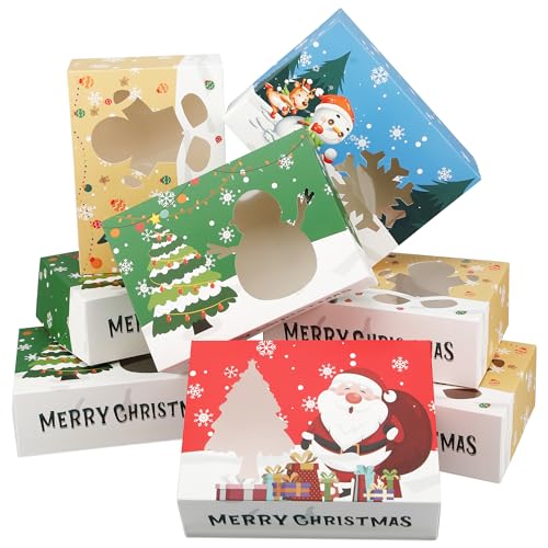 White Christmas Cookie Boxes with Window - 24 Pack, 8.75x6.25x2.75 Inch Bakery Gift Boxes