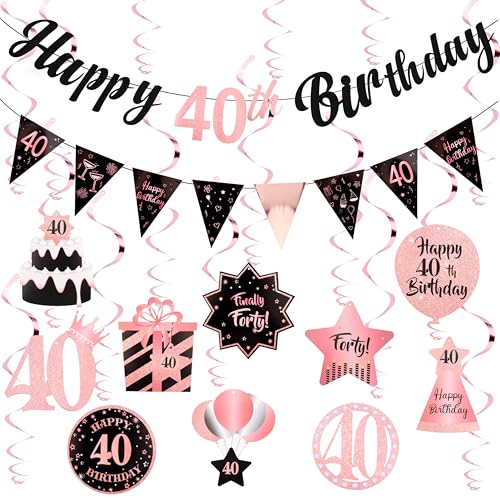 Elegant Rose & Gold 40th Birthday Decorations Set with Banners