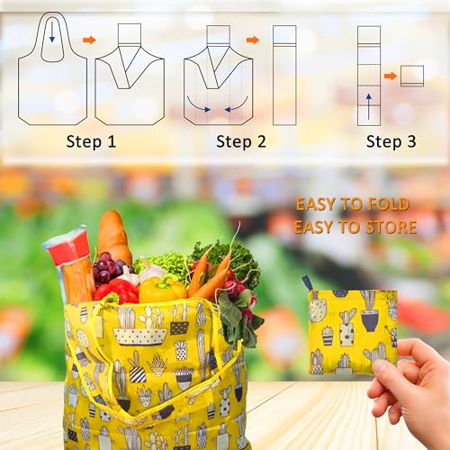 Noilk Reusable Foldable Shopping Bags - Summer 4 Pack, Heavy Duty Totes