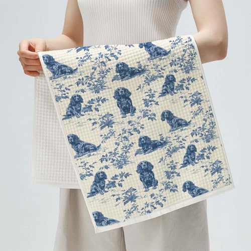 Evcprz Cocker Spaniel Chinoiserie Kitchen Towel - 16x24 Blue & White (Dog-15)