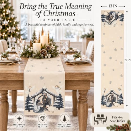 Nativity Scene Christmas Table Runner 13x72 Inch Holiday Decor