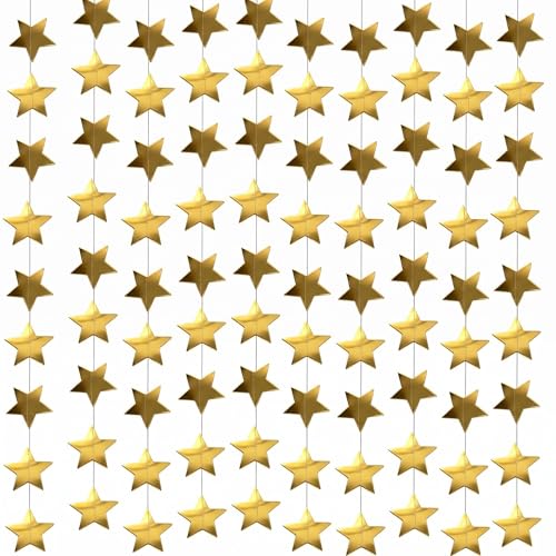 Gold Star Garland - 131FT Glitter Paper Star String for Parties