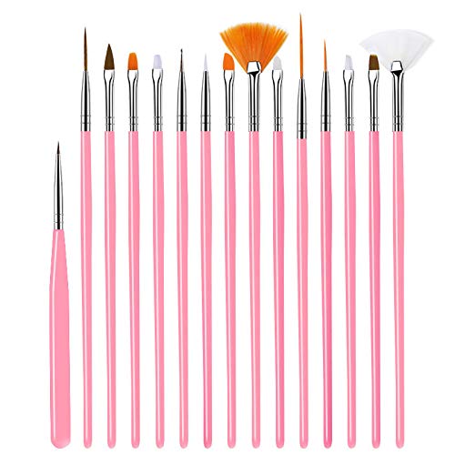 15-Piece Nail Art Brush and Dotting Tool Set for Manicure Design