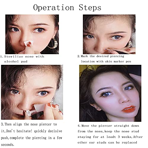 Self Nose Piercing Gun Kit - Disposable Sterile Tool with Cubic Zirconia