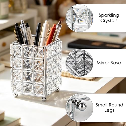 LUEXBOX Silver Square Makeup Brush Holder Organizer with 2 Compartments