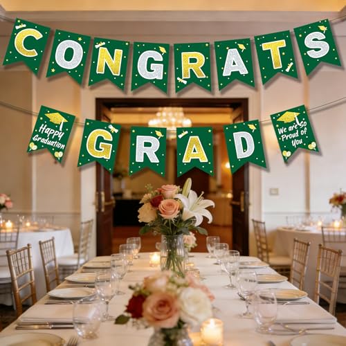 Green and Gold 2026 Graduation Banner Congrats Grad Party Backdrop