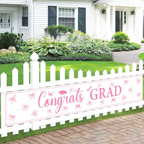 Pink Bow Graduation Yard Banner 2026 - Congrats Grad Decoration