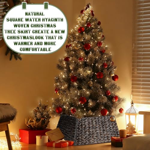 Christmas Tree Collar Water Hyacinth Woven Farmhouse Square Base Cover - Brown Black - 22 Inch