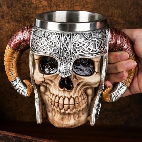 Viking Skull Mug - Resin Skeleton Beer Stein Drinking Cup - Halloween Bar Gift - Viking-1