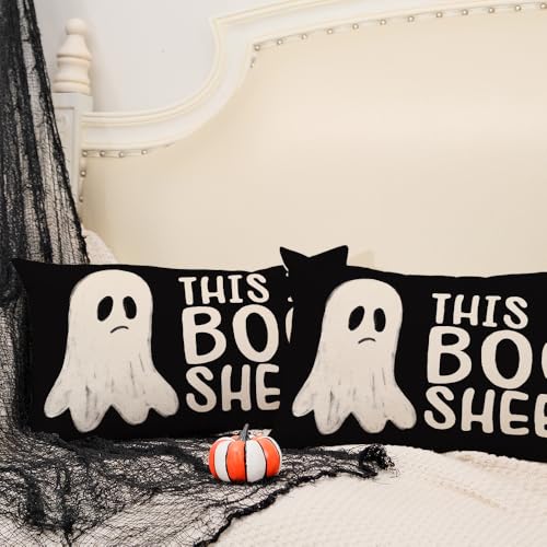 Halloween Pillow Covers Set of 2 | 12x20 Ghost Designs for Home Decor