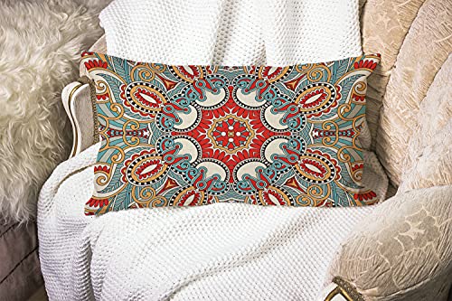 Smooffly Paisley Floral Throw Pillow Cover 12x20 Inch Cotton Linen Lumbar