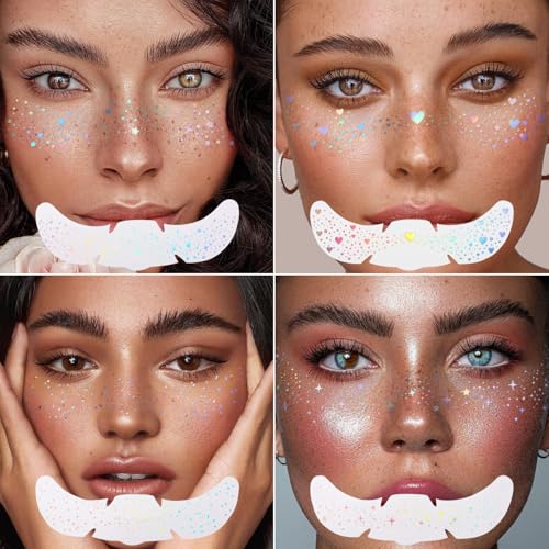 Holographic Glitter Freckles Face Tattoos - 8 Pack Waterproof Makeup Patches