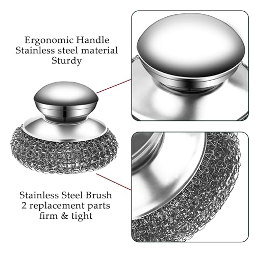 Stainless Steel Wool Scrubber Set with Handle - Heavy Duty Cleaning Pads & Brushes for Kitchen