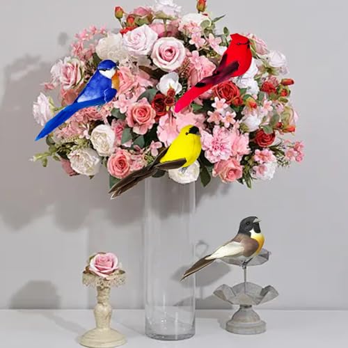 Handmade Foam and Feather Clip-On Birds for Holiday Decor - 4PCS