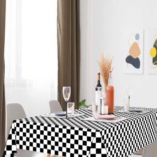 Black and White Checkered Plastic Tablecloths 4-Pack, 54x108 Inch Disposable Rectangle Table Cloth for Parties and Picnics
