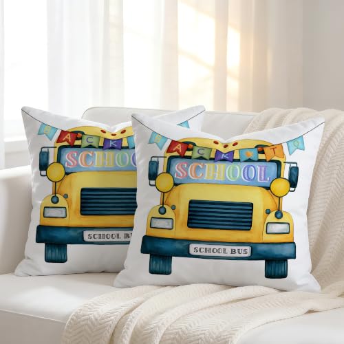 School Bus Throw Pillow Covers 18x18 Inch Set of 2 - Velvet