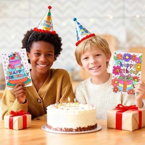 VYRANA 24 Birthday Coloring Cards - DIY Personalized Greeting Card Set