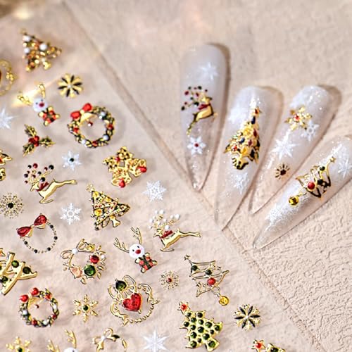 5D Embossed Christmas Nail Stickers Glitter Gold Xmas Tree Decals