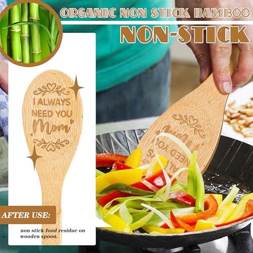 Bamboo Wooden Cooking Spoons Set - 12" Nonstick Kitchen Utensils
