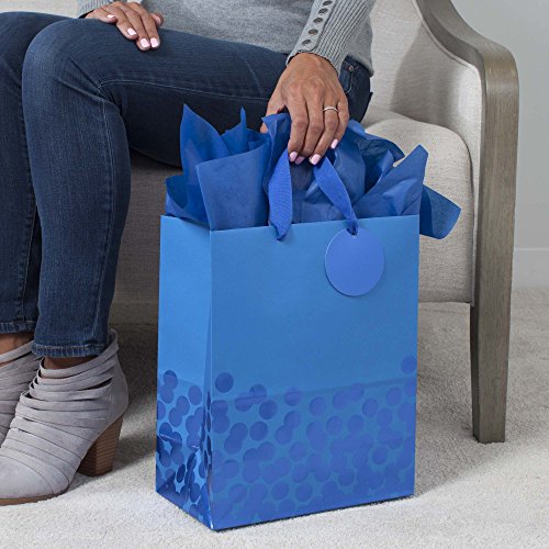 Hallmark 13-Inch Large Gift Bag with Tissue Paper, Blue Foil Dots (2-Pack)