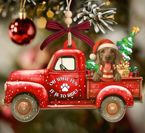 Christmas Wooden Ornament with Weimaraner Dog - Rustic Holiday Decor - 4 Inch