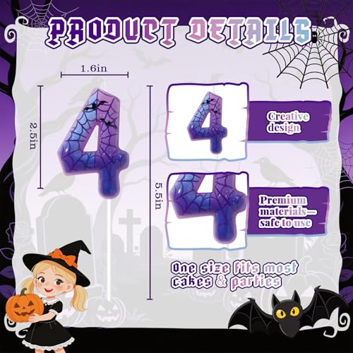 Spider Theme Number 4 Birthday Candle - Purple Cake Decoration