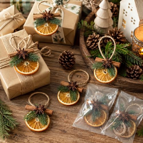 24 Pcs Dried Orange Slice Christmas Ornaments with Cinnamon & Greenery