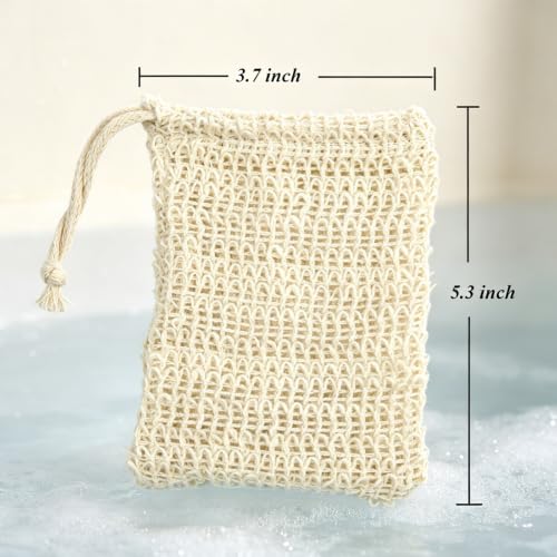 Natural Sisal Soap Saver Bag 5-Pack Exfoliating Soap Mesh Pouch