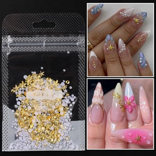Ocean Nail Charms Starfish Seashell Pearls Mixed 3D Manicure Gems