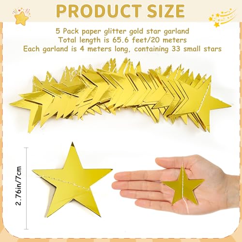 5pcs Gold Star Garland - 66ft Double-Sided Hanging Decorations