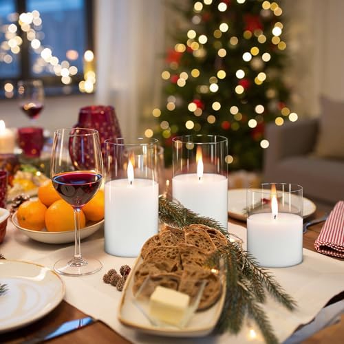 Rechargeable Glass LED Flameless Candle Set - Clear 3-Candle with Remote & Timer