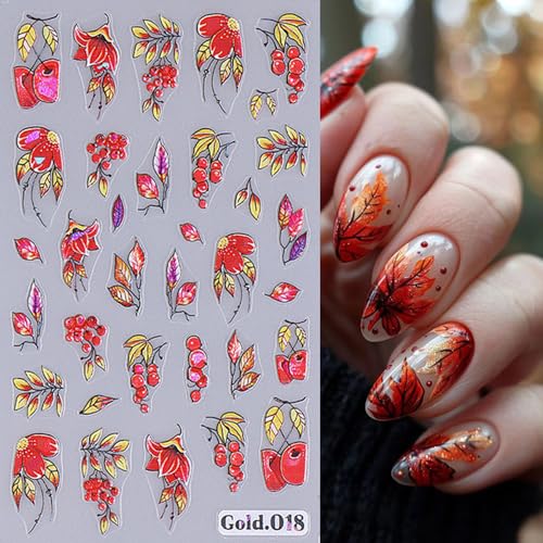 SeBneny Autumn Fall Leaves & Pumpkin 5D Self-Adhesive Nail Art Stickers