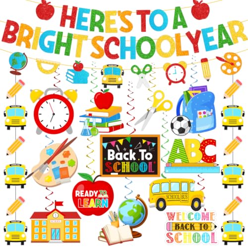 Back to School Decorations Set - Glitter Banners & Swirls